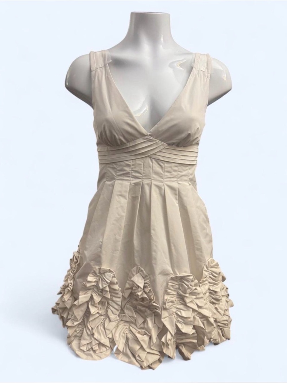 BCBG Maxazria Cream Woven Taffeta Ruffle Mini Dress-Size 2